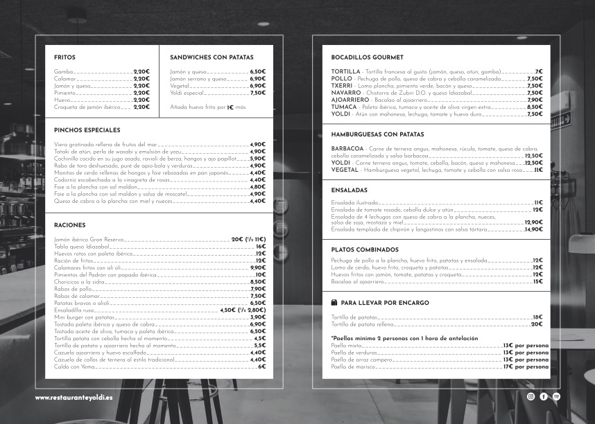 Carta Bar : Restaurante Yoldi